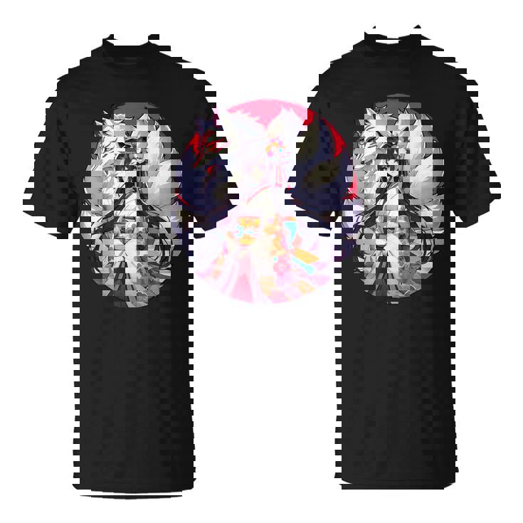 キツネ 九尾狐と日本アニメ 女の子 Tシャツ