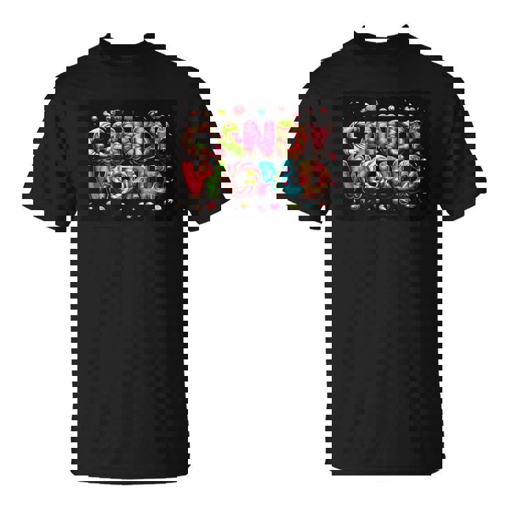 キャンディワールドに足を踏み入れて面白いスイーツとシュガーを手に入れましょう Tシャツ
