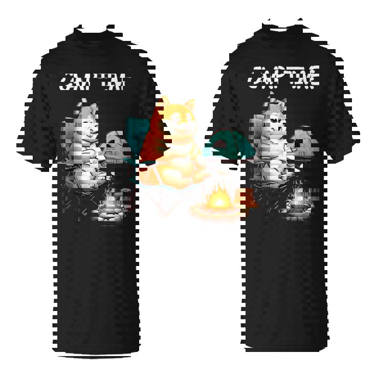 キャンプ Camp Time アウトドア 焚火 おもしろ 犬 柴犬好き 柴犬 名言 文字 面白い ふざけた ネタ Tシャツ