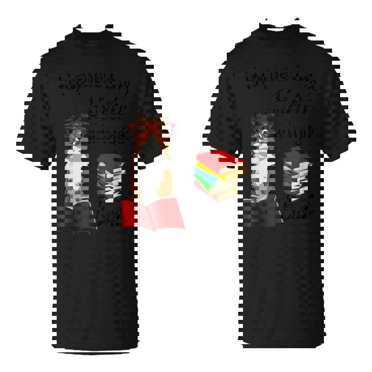 キュート・ハピネス・イズ・シェルティー・アンド・ブックス・シェルティー・マム Tシャツ