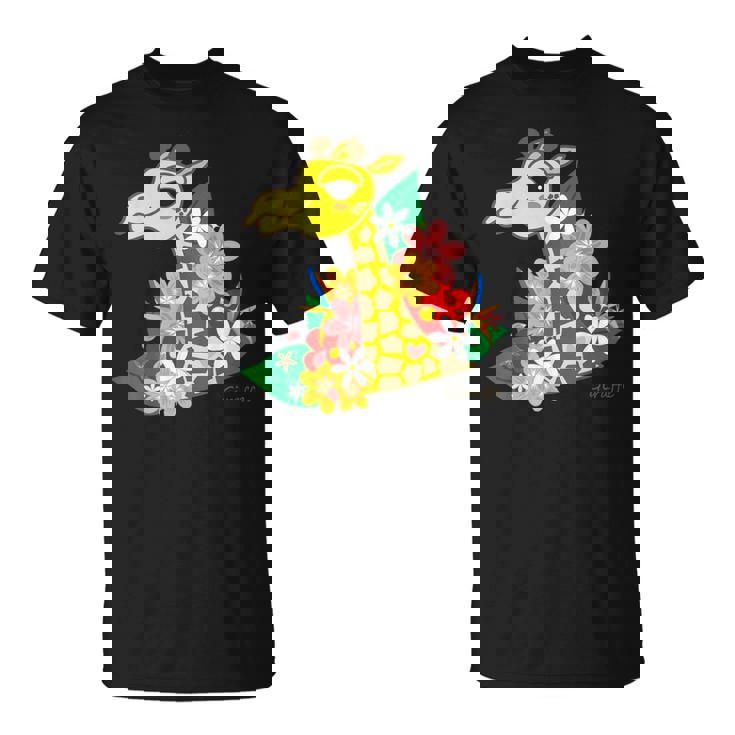 キリン 花 Giraffes Flower Tシャツ