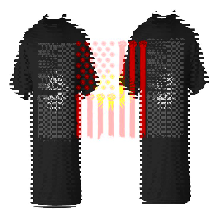 キルギス アメリカ 手拳 キルギス ルーツ アメリカ キルギス 国旗 Tシャツ