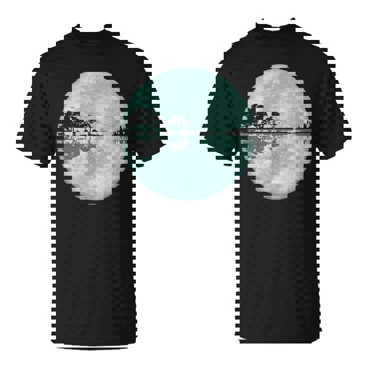 ギター 湖 反射 月 ギター ミュージシャン Tシャツ