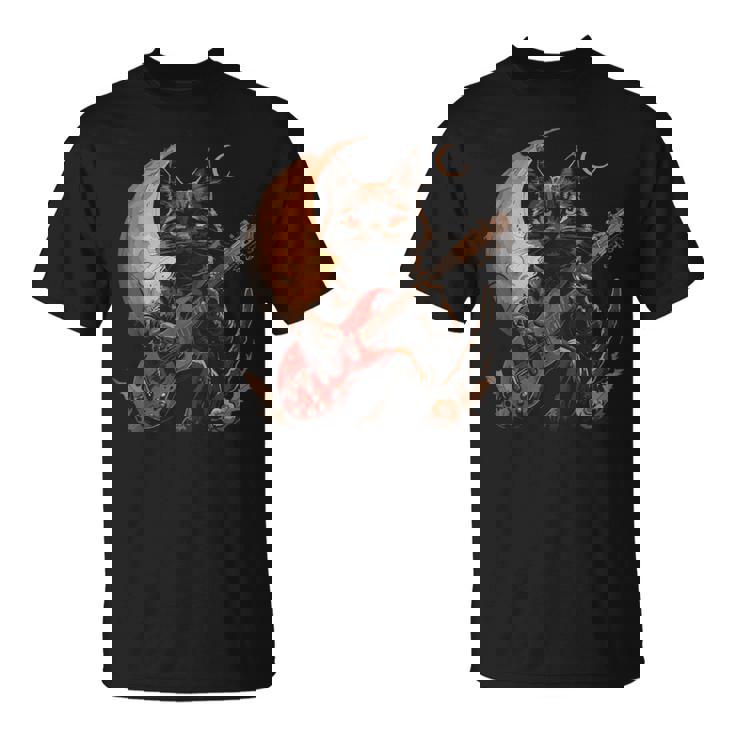 ギターを弾くロックキャット 面白いロックミュージックギター猫 Tシャツ