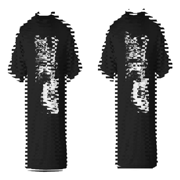 ギターを弾くロック猫 面白いギター猫 Tシャツ