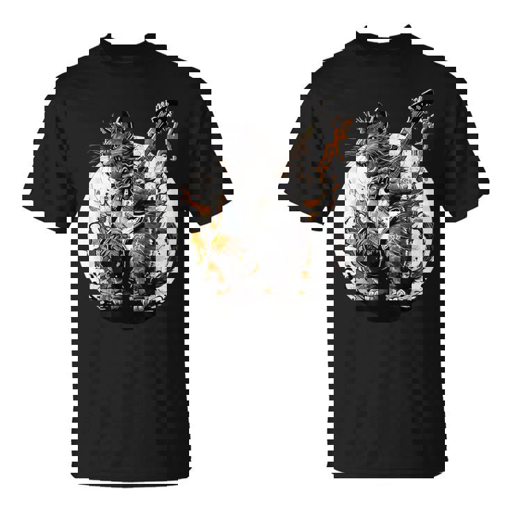 ギターを持った猫 ロックミュージックキャット ヘヴィメタルキャット Tシャツ