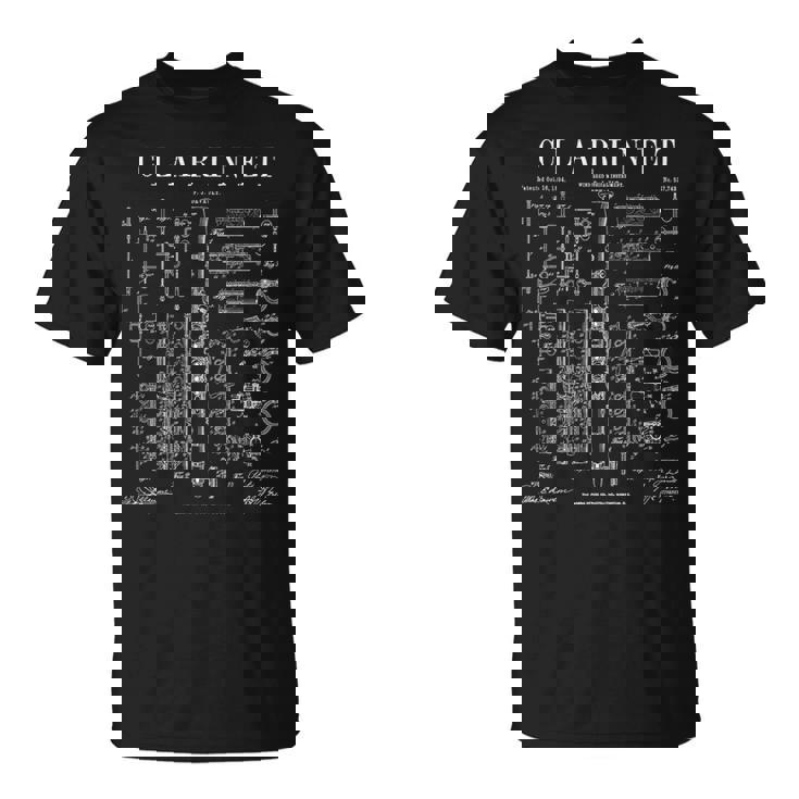 クラリネット ヴィンテージ 特許 クラリネット主義者 図面プリント Tシャツ