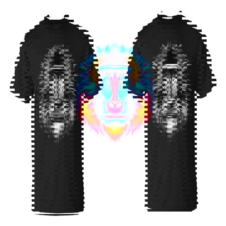 クール マンドリル 猿の精霊 動物 イラスト 絞り染め アート Tシャツ