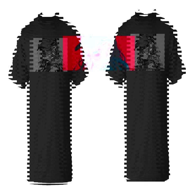 クールでかわいいアニメガールカラフルなデザインサングラス付き Tシャツ