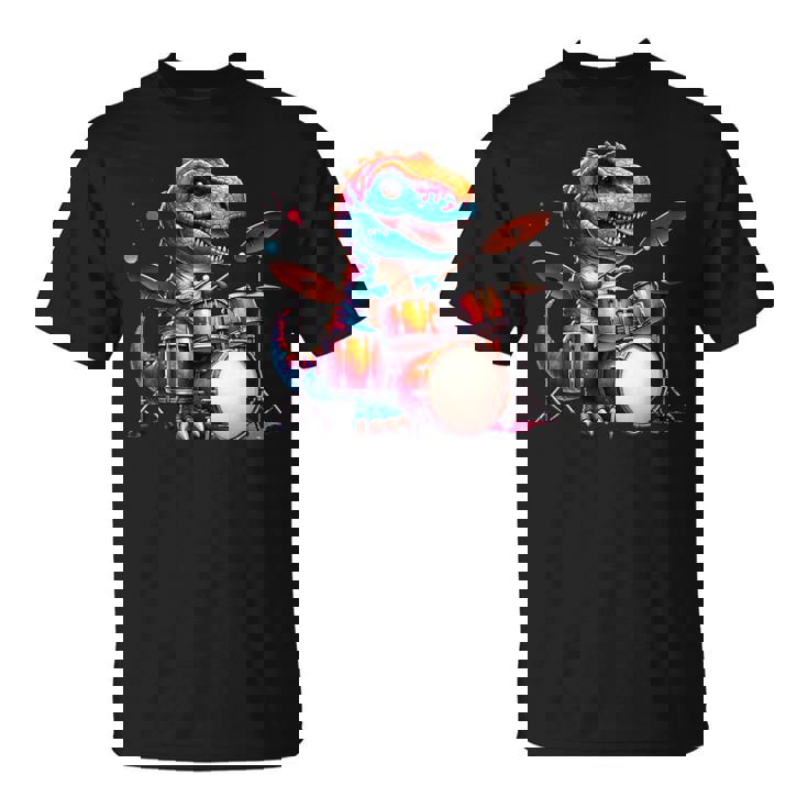 クールなt-Rex恐竜ドラマー音楽バンドデザイン。 Tシャツ