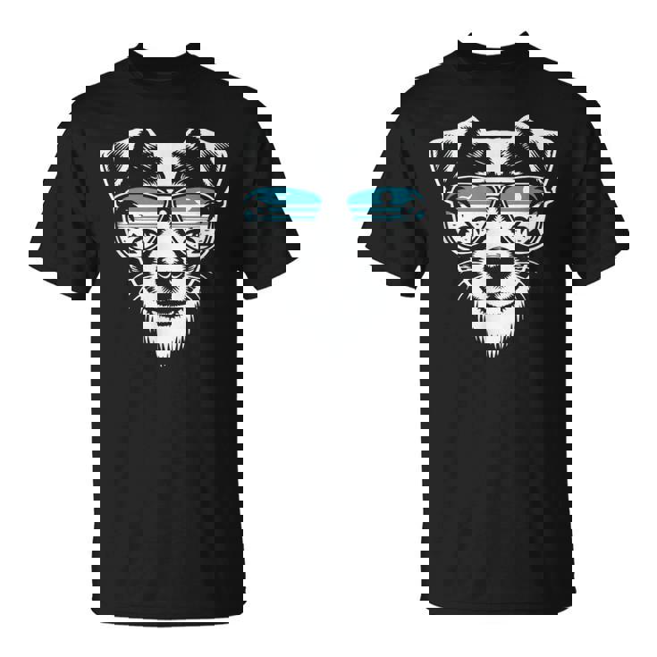 クールなジャック ラッセル テリア犬サングラス グラフィック デザイン Tシャツ