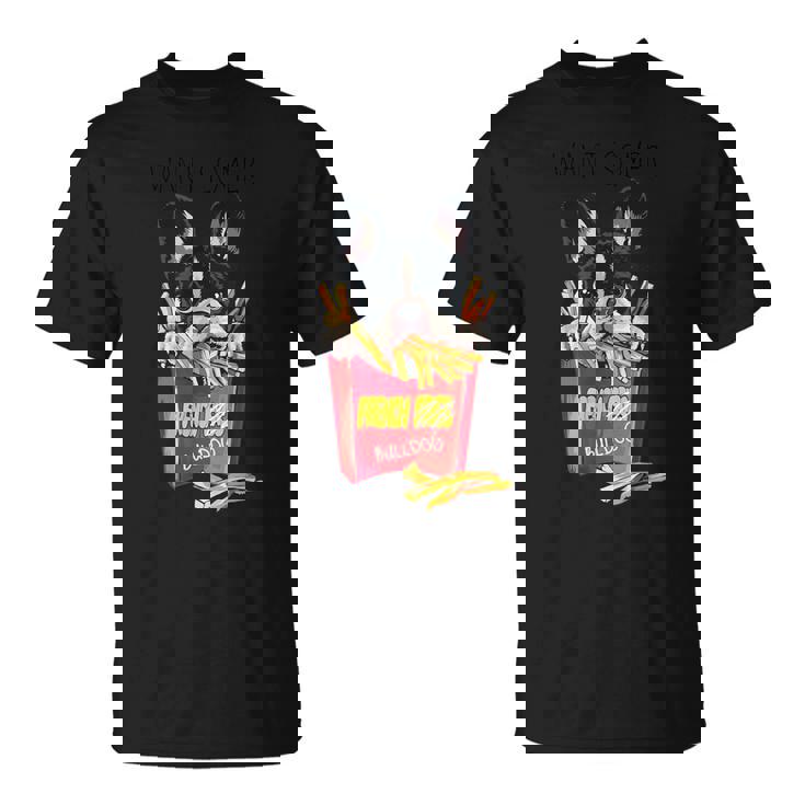 クールなフレンチブルドッグがフライドポテトを食べるグラフィッククールなデザイン。 Tシャツ