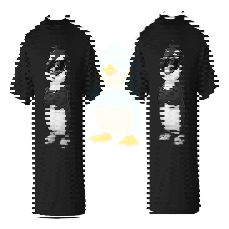 クールなペンギン漫画面白い動物サングラス付き Tシャツ