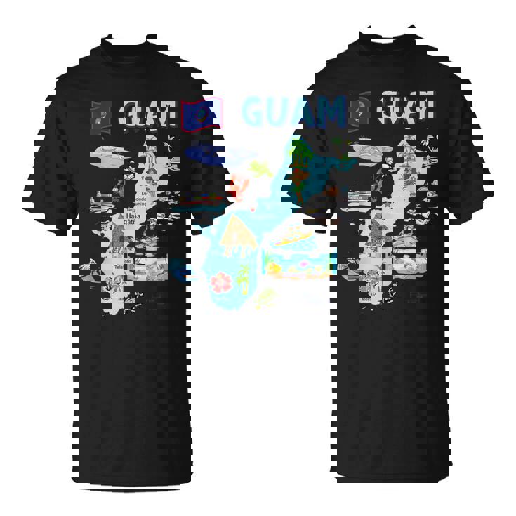 グアム、主要都市、旗、アメリカの観光名所地図 Tシャツ