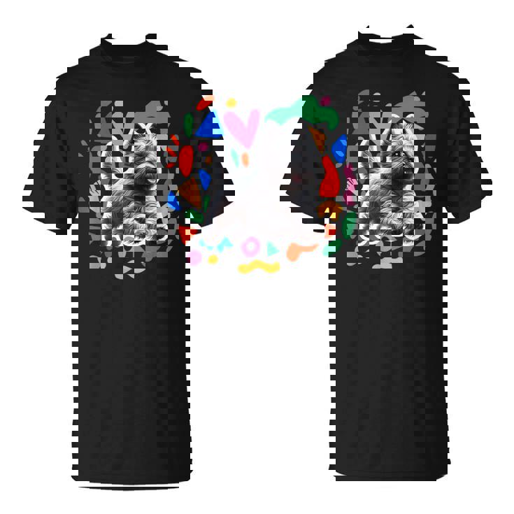 ケアンテリア カラフルなデザインの犬 Tシャツ