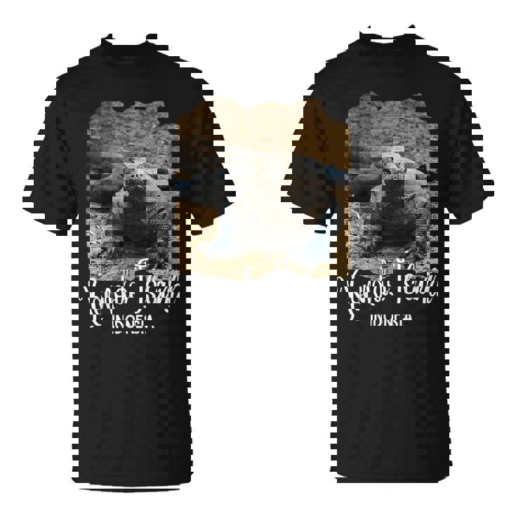 コモド島 インドネシア レトロポスターコモドドラゴン Tシャツ