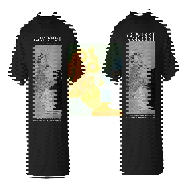 ゴッホ 黒猫 ひまわり おもしろ猫 Tシャツ