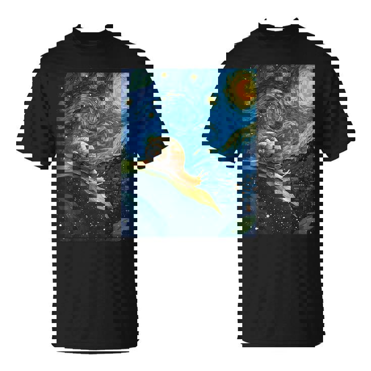 ゴッホの星空の夜のカタツムリスローモーバー動物愛好家 Tシャツ