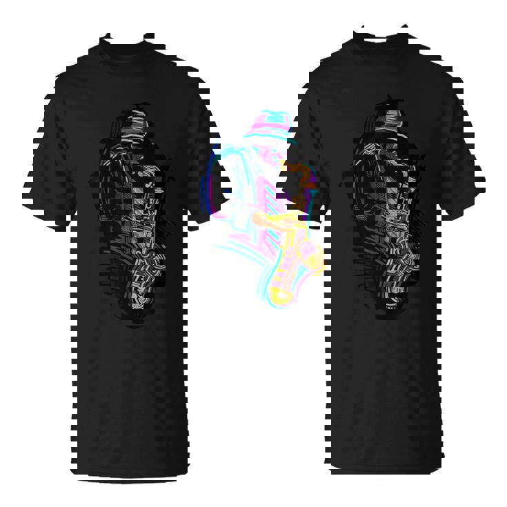 サックス奏者 ジャズ好きのためのカラフルなラインアート Tシャツ