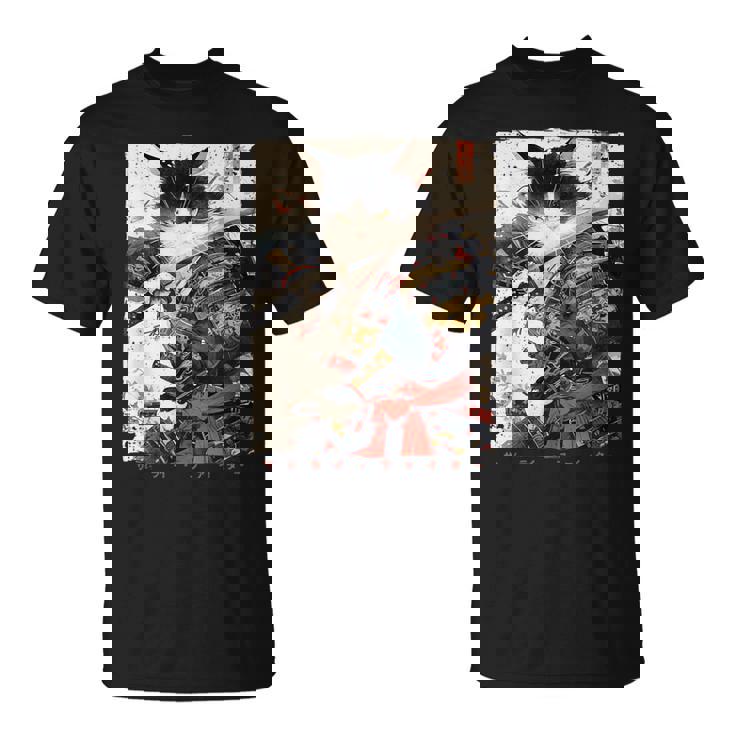 サムライ 猫戦士 浮世 墨絵 猫 サムライ Tシャツ