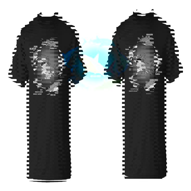 サメ6種 サメタイプ サメ 海の生き物 メガロドン サメ Tシャツ