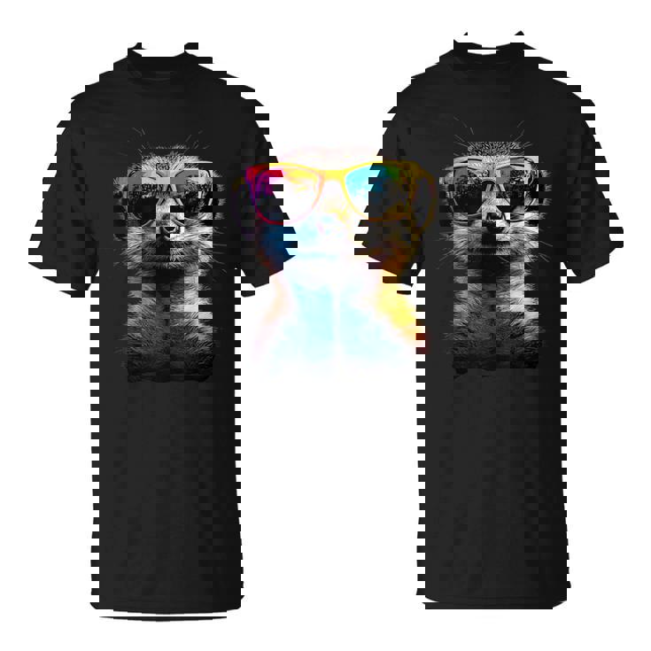 サングラスをかけたミーアキャット カラフルかわいいミーアキャット Tシャツ