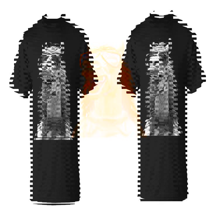 サングラスをかけた馬 馬の女の子 ライダー 甘い馬 Tシャツ