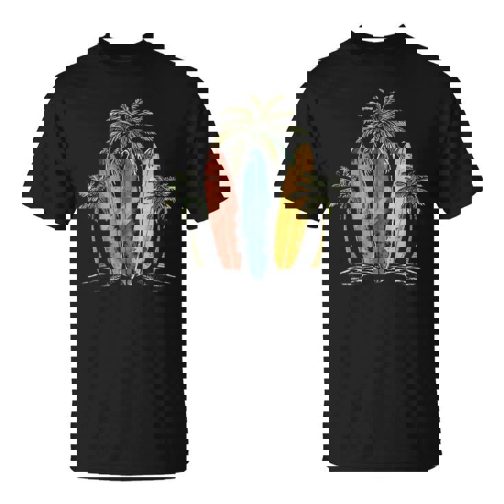 サーファー ヴィンテージ サーフボード ヤシの木 ビーチ サーフィン Tシャツ