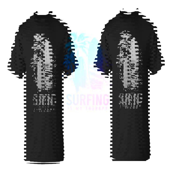 サーフィンセラピー ヴィンテージ サーフボード ヤシの木 ビーチサーファー Tシャツ