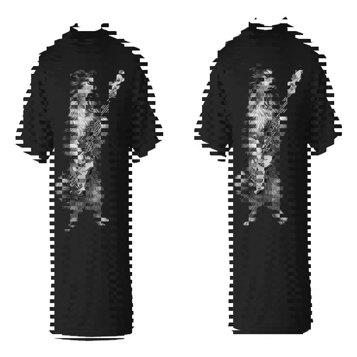 シェットランド・シープドッグ ベース・ギター ロックミュージック 犬好き Tシャツ