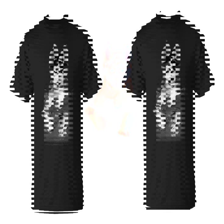 シベリアンハスキー ポケットの子犬 Tシャツ