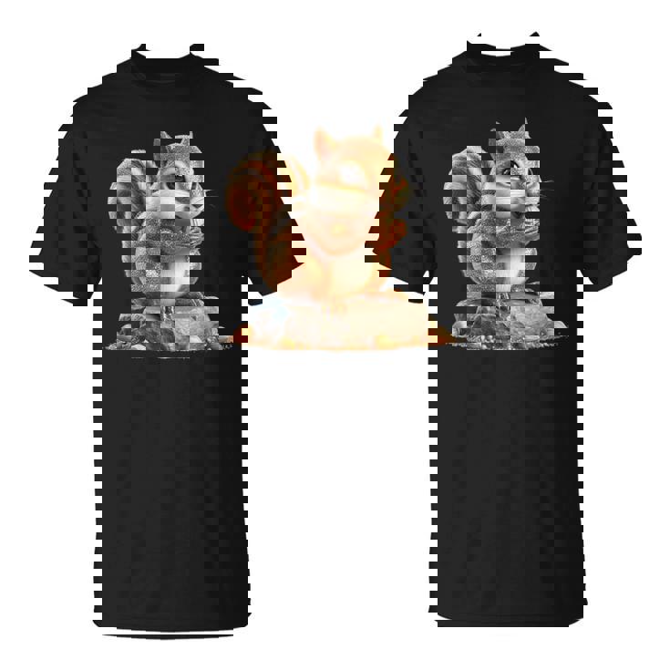 シマリス 森林 動物 木 リス 水彩 Tシャツ