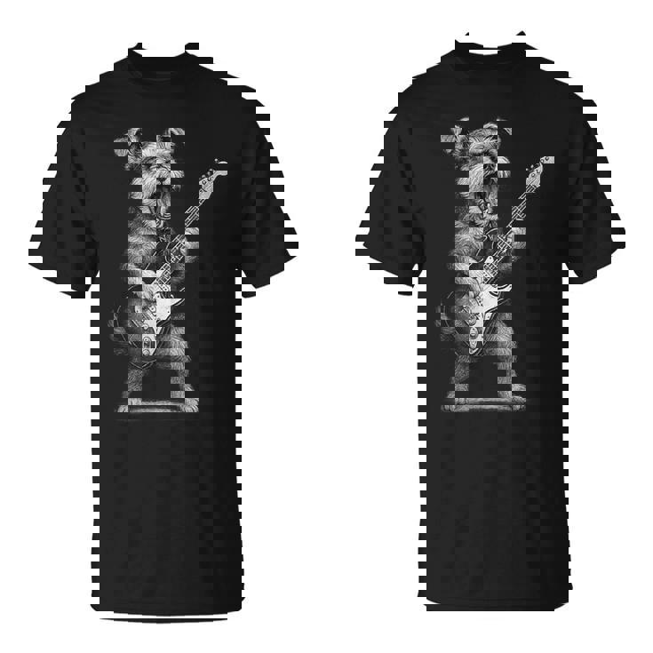 シュナウザー ギターを弾く ロックミュージック 犬好き Tシャツ