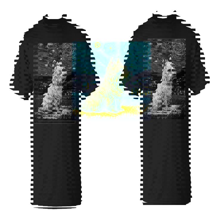 シュールレアリズム 星月夜 ウェスティ 犬 Tシャツ