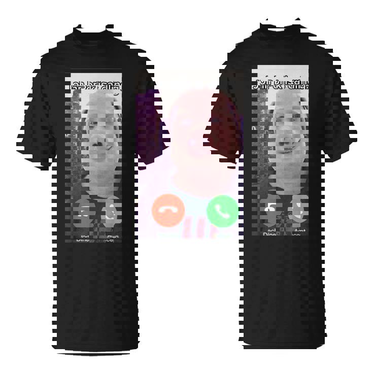 ジョン・ポークがファニー・アンサー・コール・フォンをかけている Tシャツ