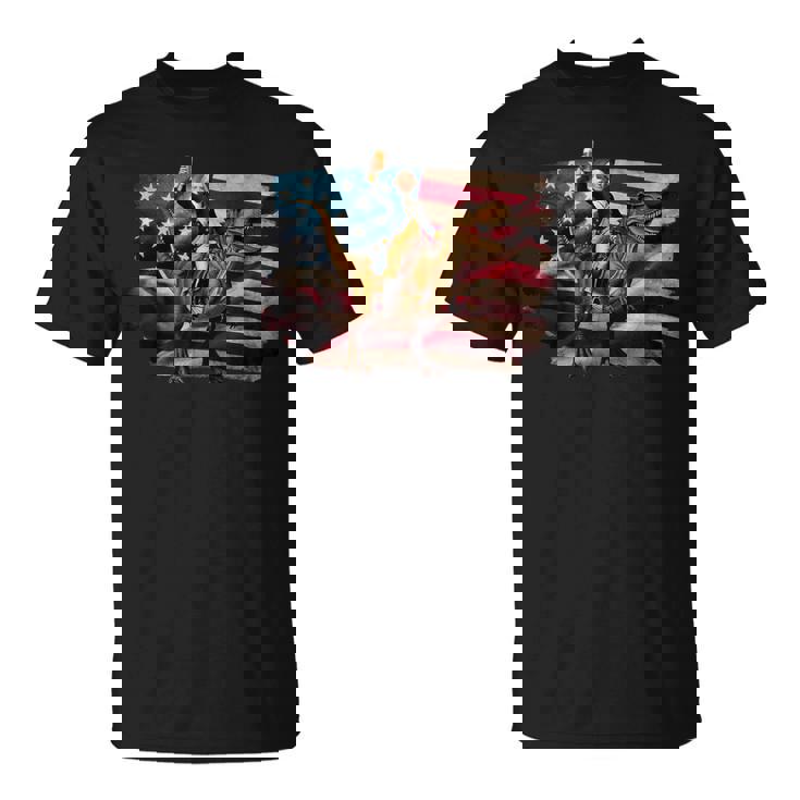 ジョージ・ワシントン ライディング A ダイナソー 面白い 4Th Of July デザイン Tシャツ