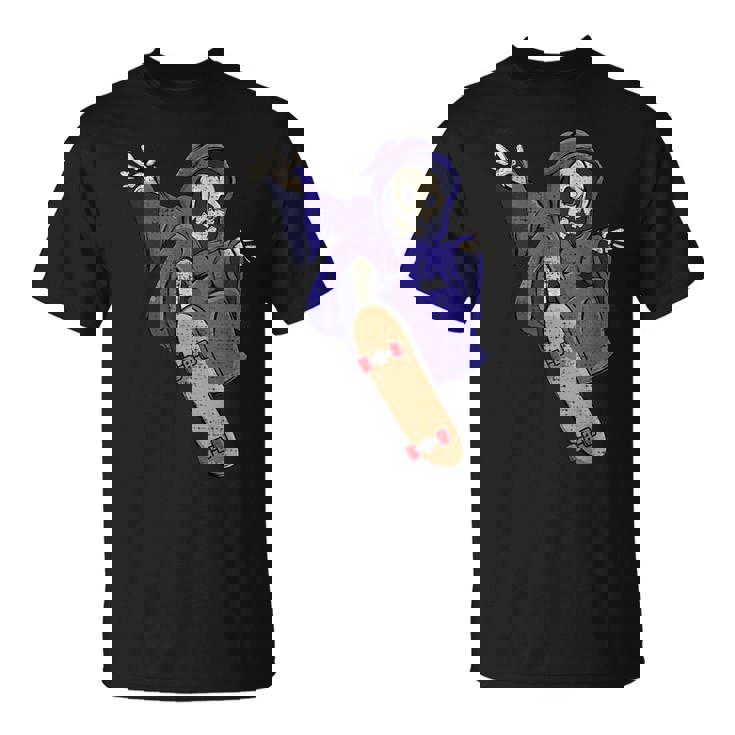 スケボーに乗る骸骨 スケーター ハロウィン Tシャツ