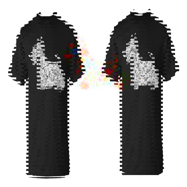 スコティッシュテリア水彩フラワーデザイン。 Tシャツ