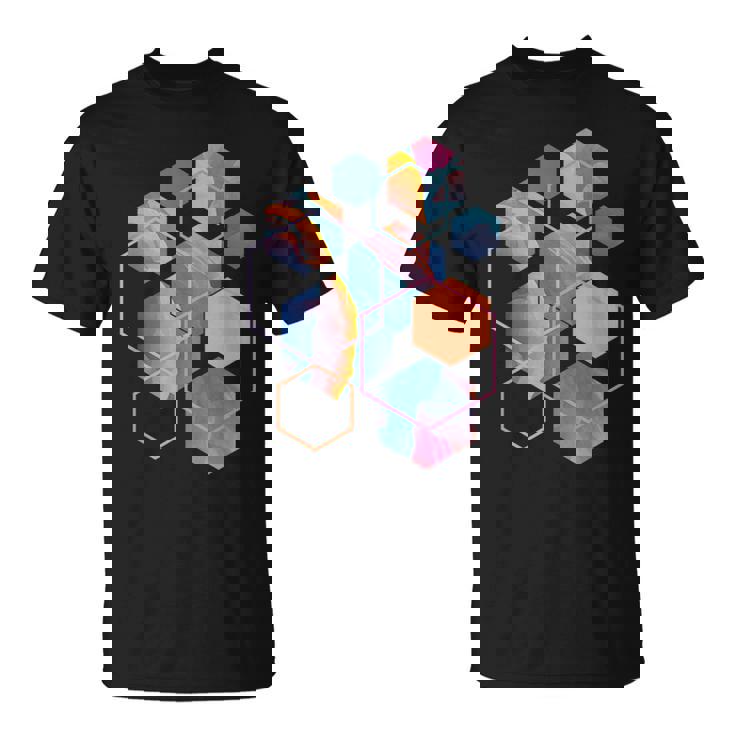 スタイリッシュ ティール オレンジ 六角形 モダン シェイプ マニア Tシャツ