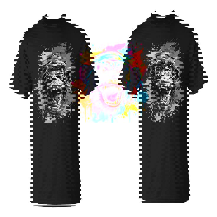 スプラッシュアート チンパンジー 野生動物 動物 好き カラフル Tシャツ