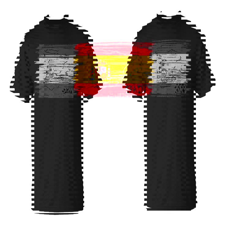 スペイン国旗の絵、スペインの地図のスケッチ。 Tシャツ