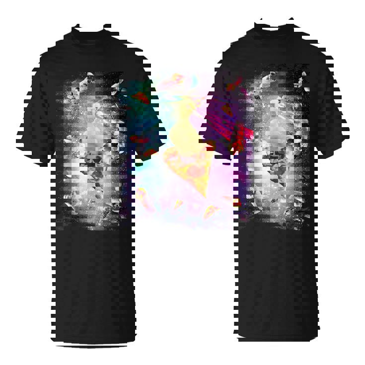 スペースレーザーアヒル食べるピザ、ギャラクシーダック。 Tシャツ