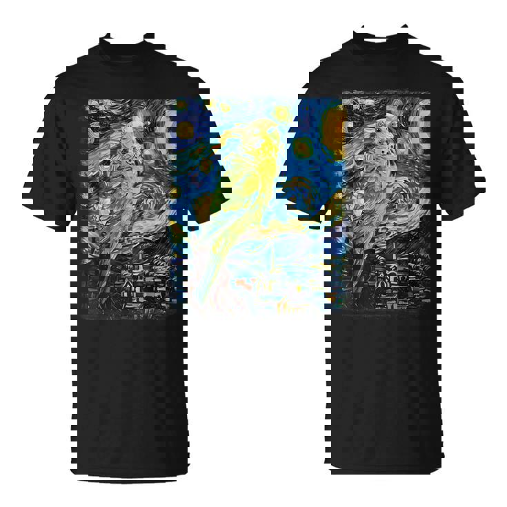 セキセイインコ オウム 鳥 星月夜 絵画 Tシャツ