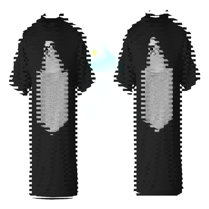 セキセイインコ ポケットから覗く 可愛いデザイン Tシャツ