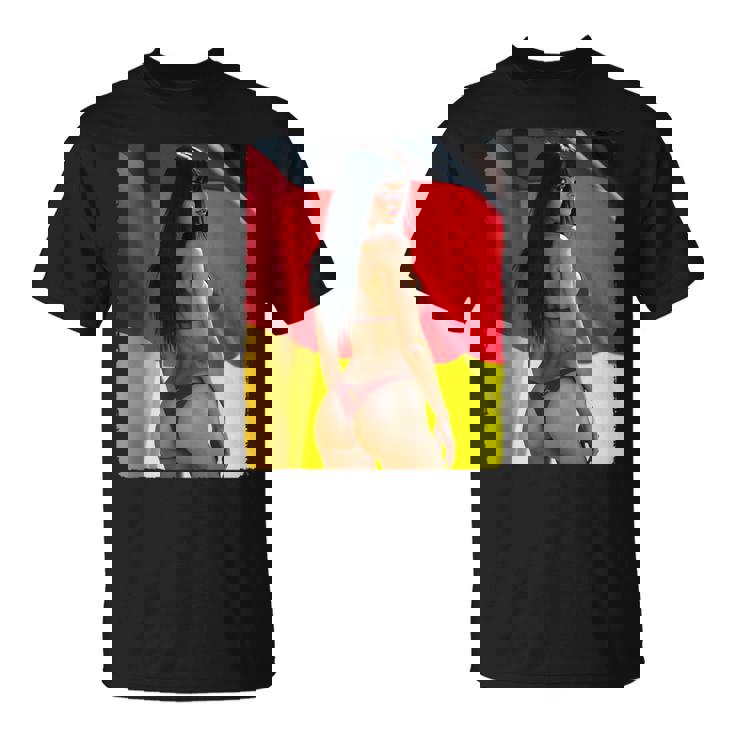 セクシーガールグラフィックtシャツ 「ビキニピンナップガール&ドイツ国旗」 Tシャツ