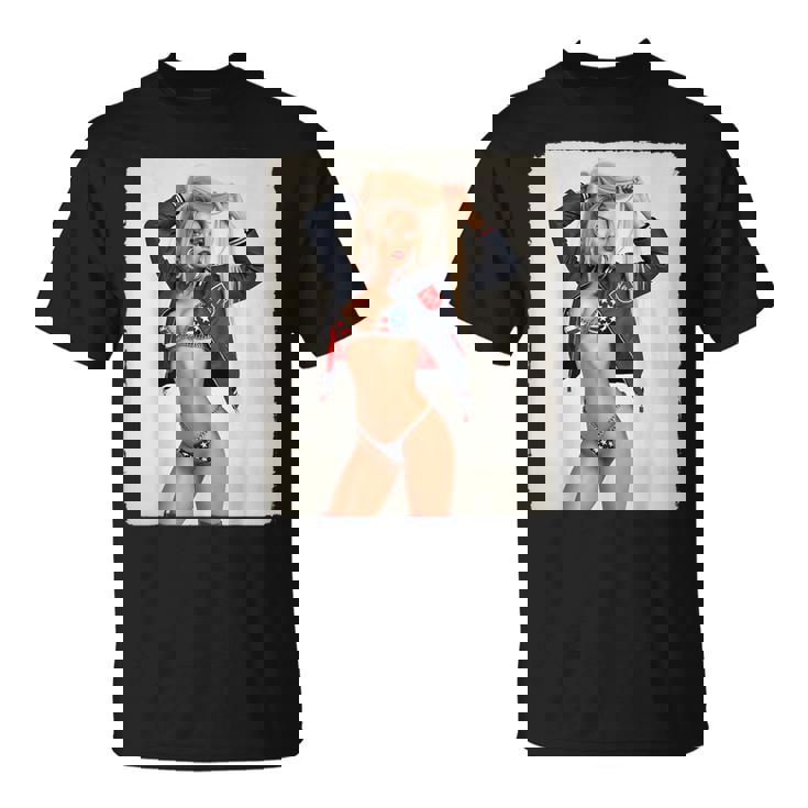 セクシーガールグラフィックtシャツ ブロンドボンシェルビキニピンナップガール Tシャツ