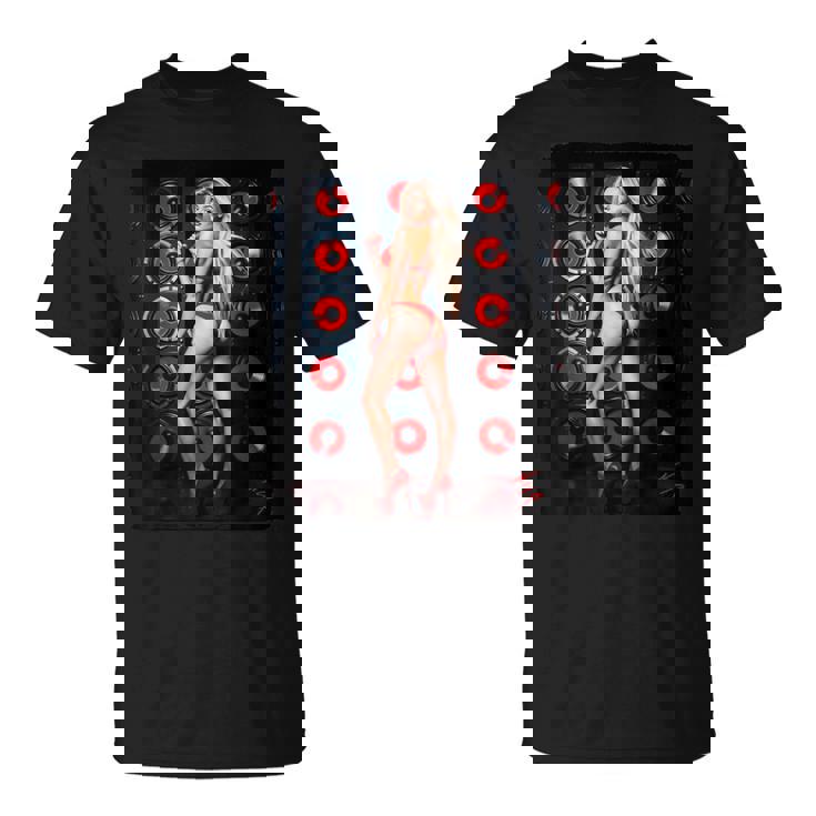 セクシーガールグラフィックtシャツ 赤いビキニを着たブロンドゴーゴーダンサー Tシャツ