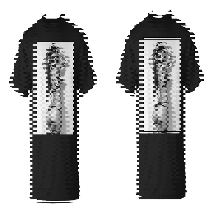 セクシーガールグラフィックtシャツ セクシーブルネットブーティーガール 3インチ B&W Tシャツ