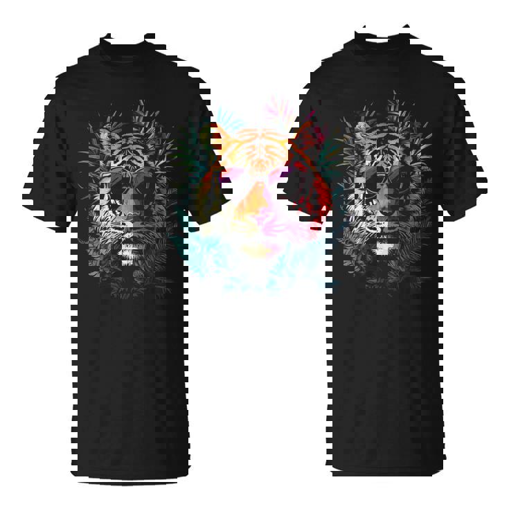 タイガーフェイス 動物好きモチーフ サングラス イラスト 虎 Tシャツ