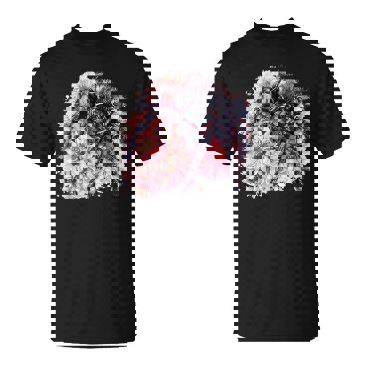 タランチュラ フローラル アートワーク アニマルアート 野生動物 タランチュラ 恋人 Tシャツ